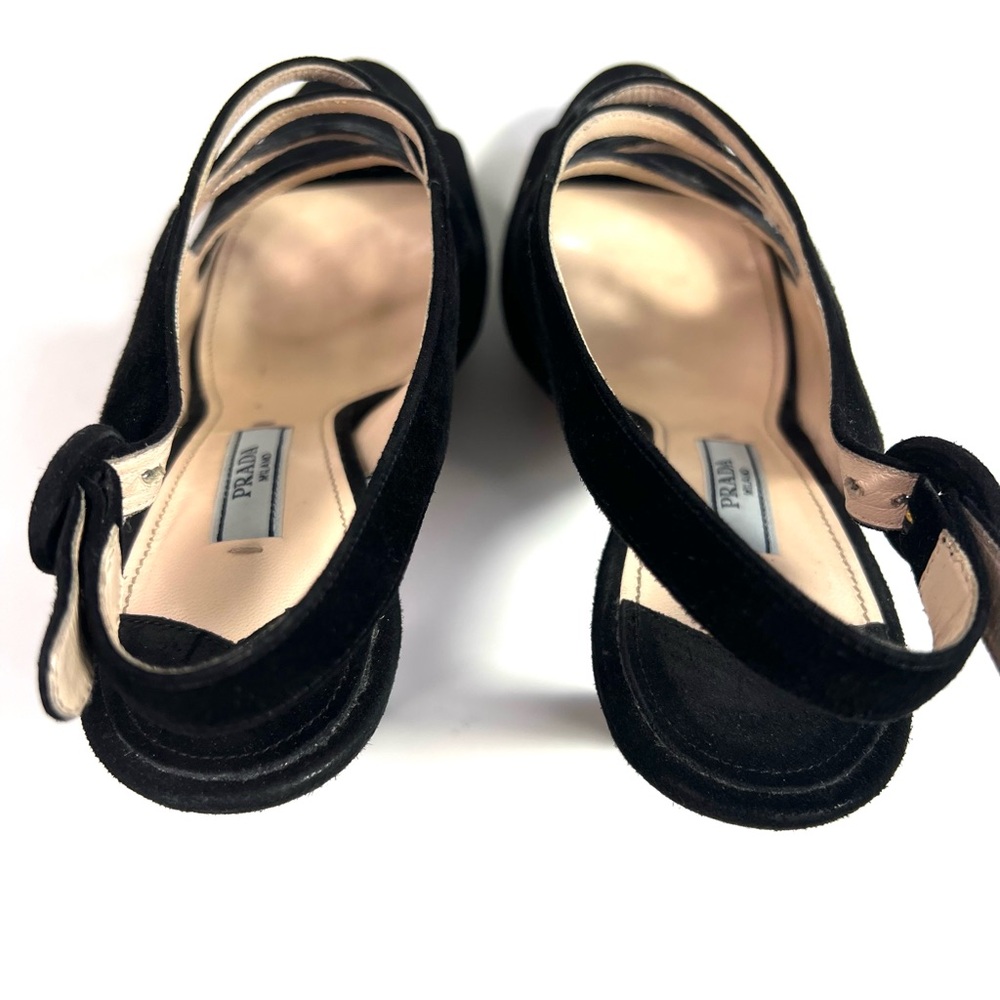 Prada Black Suede Platform Slingback Sandals Size 37.5 - Picture 8 of 12